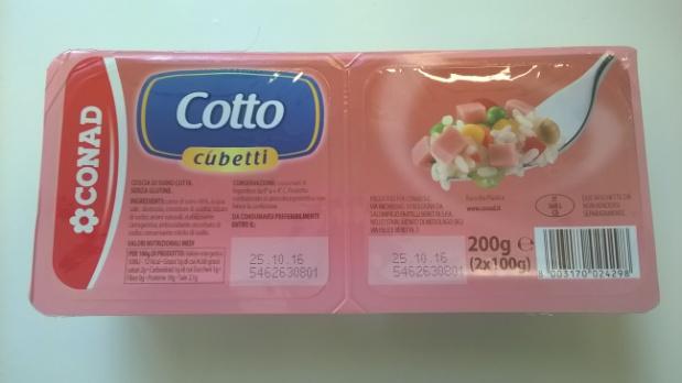 Prodotto: Prosciutto cotto a cubetti Il prodotto è confezionato in atmosfera protettiva.