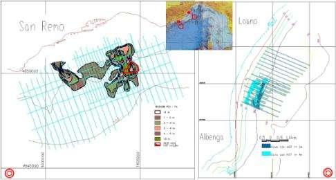 In particolare nel caso studiato in Beachmed 164 (cava di San Remo) si sono mappati due sistemi delta/spiaggia, corrispondenti a due fasi della trasgressione Versiliana.
