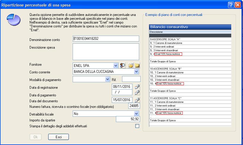 Se la spesa dovrà essere ripartita in più voci di spesa si aprirà la seguente videata: In questa finestra, la cosa