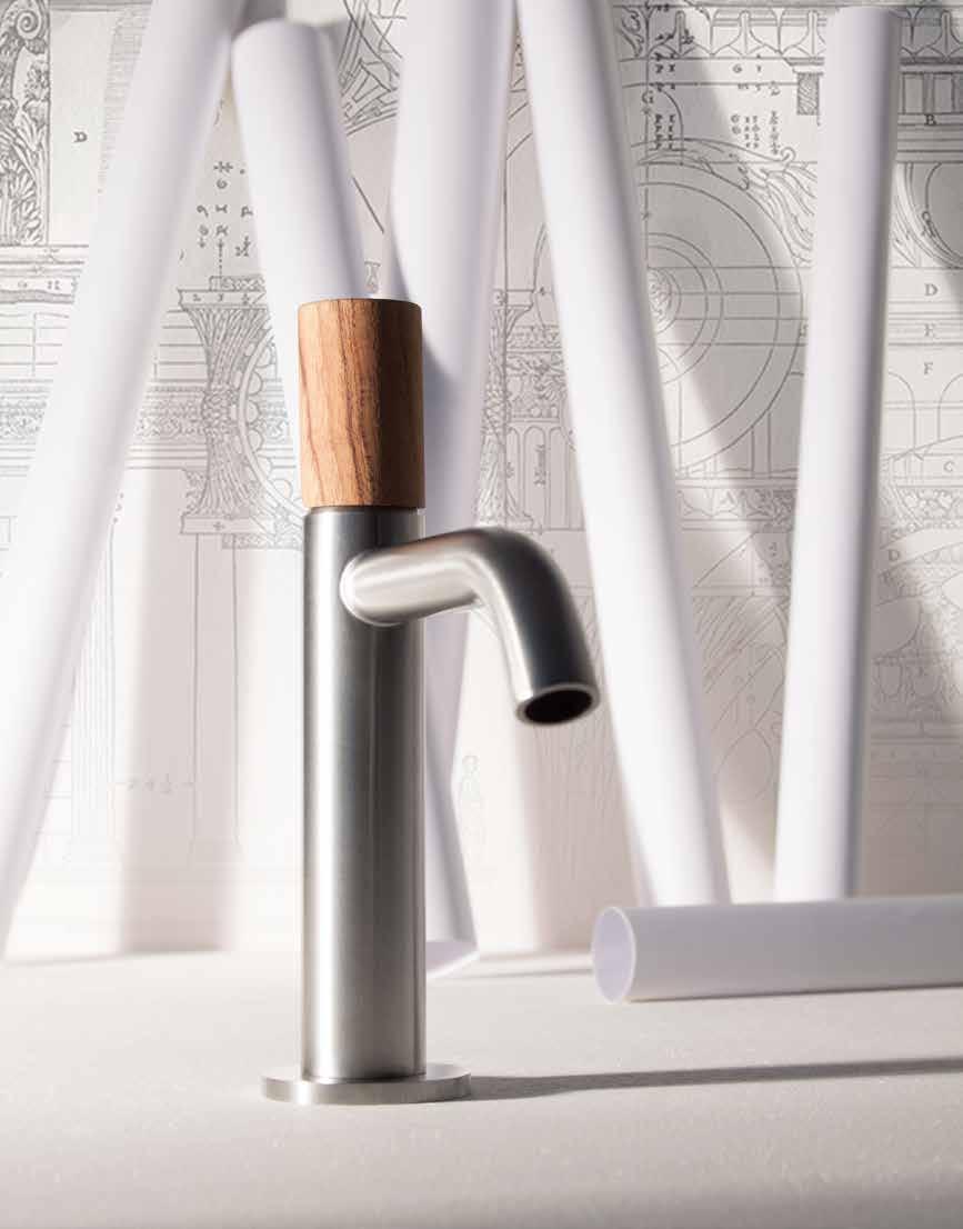 stailess steel high basin mixer with long spout and traditional cartridge and teak handle TIME 2020-W acciao inox 316 & teak 316 stainless