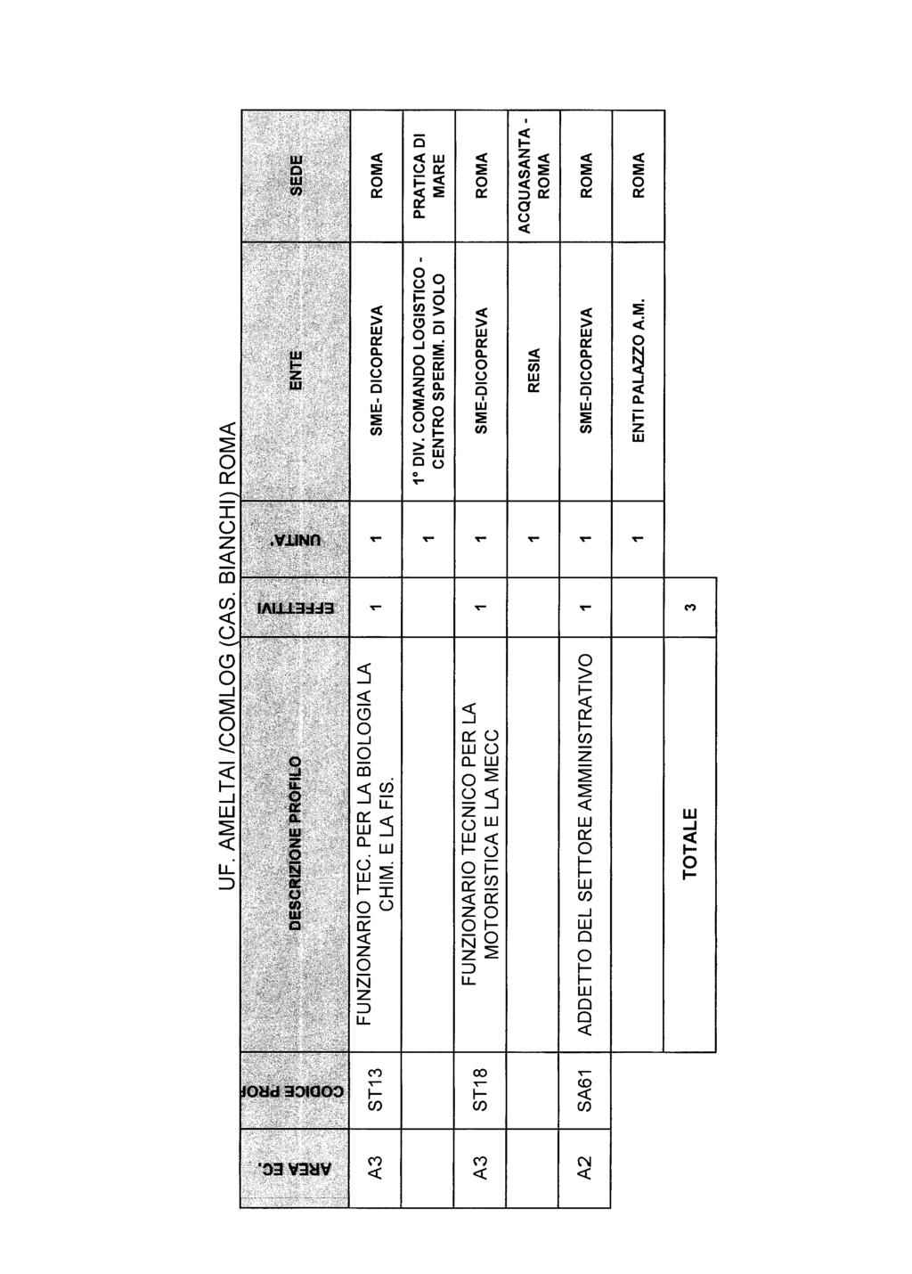 A3 l ST13 l FUNZIONARIO TEC. PER LA BIOLOGIA LA CHIM. E LA FIS. l 1 l l l 1 SME- DICOPREVA 1 DIV. COMANDO LOGISTICO- PRATICA DI 1 CENTRO SPERIM.