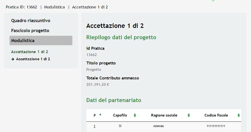 per accedere al Modulo di Accettazione.