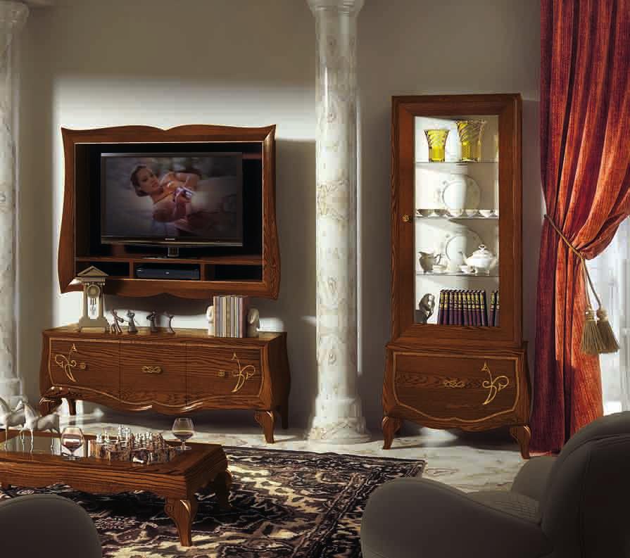 foglia oro composition tv stand 2 showcase, 1 base 3 drawers with decor