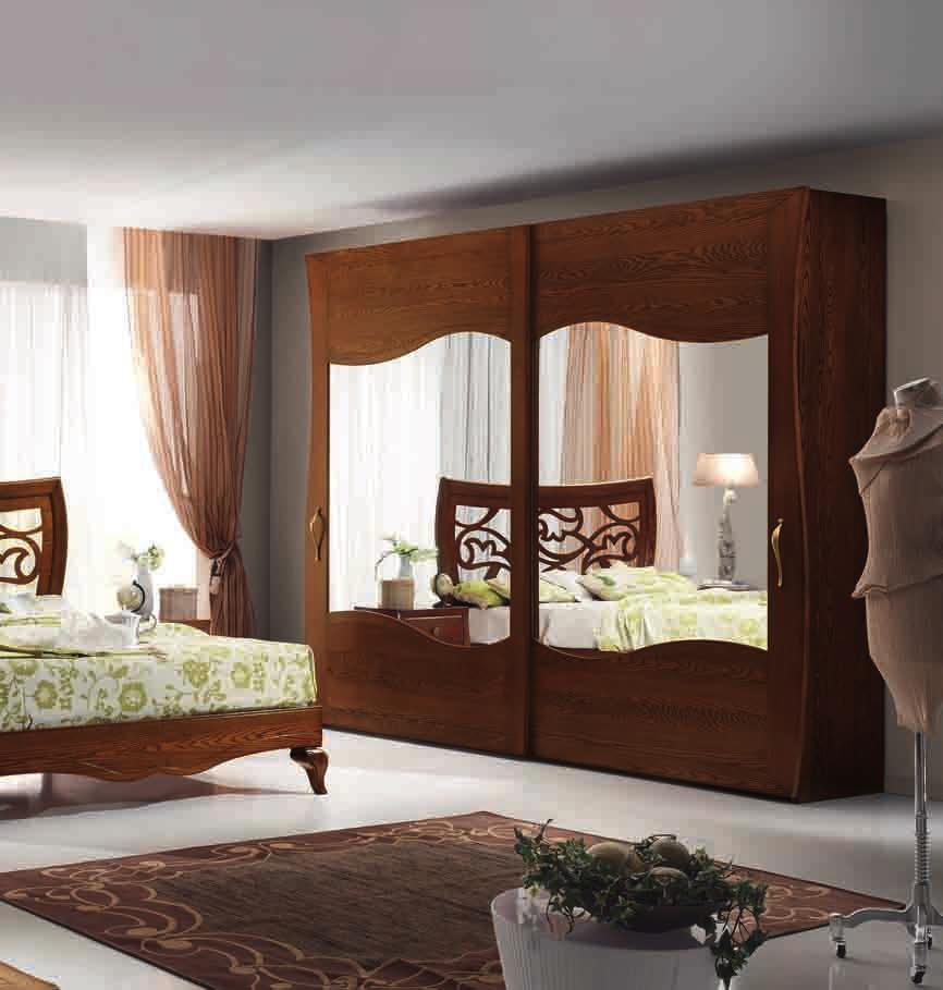 58 articolo 4597/291 armadio 2 ante scorrevoli liscie con specchi finitura noce medio patinato poro aperto wardrobe 2 sliding smooth doors with mirrors medium walnut open pore finish cm. l. 291 p.