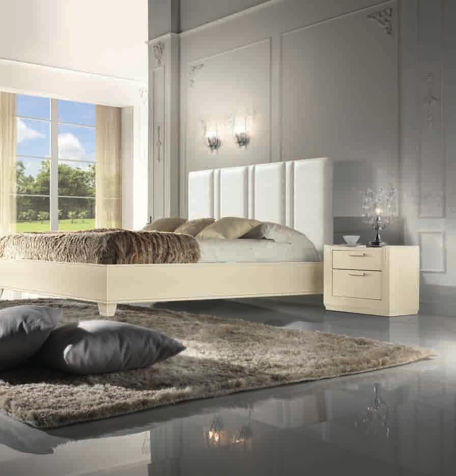 125 rete 160 x 195 articolo 4267/180 letto imbottito con giroletto finitura avorio poro aperto upholstered bed with bed frame ivory open pore finish cm. l. 191 p. 211 h.