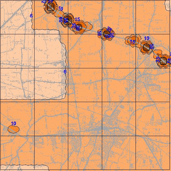 N di superamenti della soglia giornaliera di 50 µg/m³ Figura 8.12 - PM 10 - Area 3 Mare Situazione attuale Numero di superamenti/anno della soglia giornaliera di 50 µg/m³ N.B.