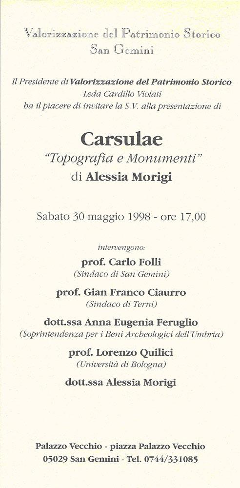 (30 maggio 1998) con mostra fotografica Carsulae nelle quattro stagioni