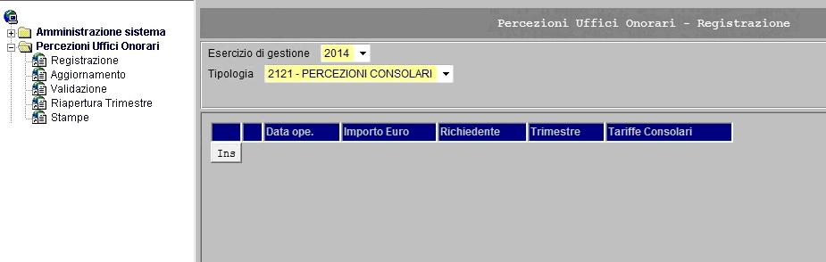 Quando si accede alla funzione il programma prospetta il seguente schermo: Nella parte superiore della maschera sono già impostate le informazioni riguardanti l esercizio contabile corrente e la