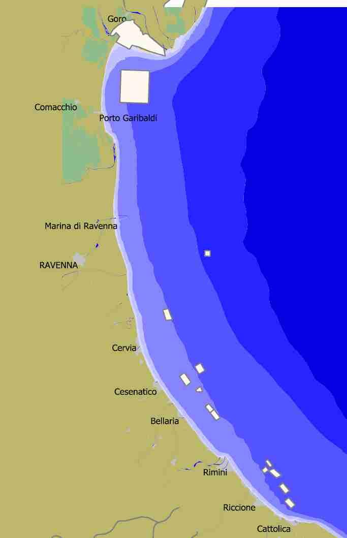 Area di azione Gli impianti di allevamento coinvolti saranno sei, distribuiti lungo la fascia costiera che da Goro si porta fino a Cattolica.