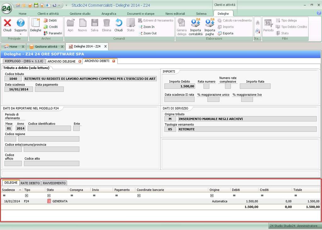 Nella maschera di dettaglio del credito è possibile controllare