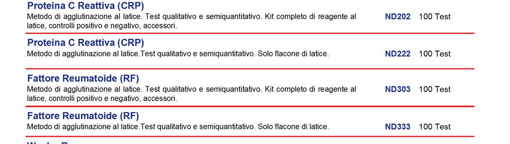 ND111 100 Test Sierologia Reumatologia - Test su vestrino Proteina C Reattiva (CRP) Metodo di agglutinazione al latice. Test qualitativo e semiquantitativo.