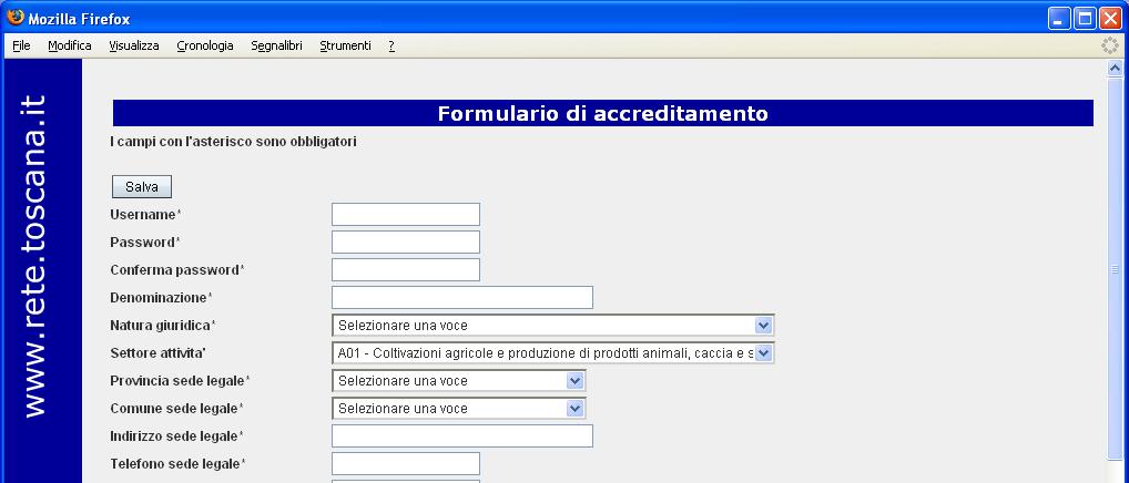 3 PAGINA DI REGISTRAZIONE 2 1 Figura 2 - Registrazione Nuovo utente Cliccando link Vai alla pagina di registrazione si accede alla seguente schermata: L utente dovrà o creare una propria Username e