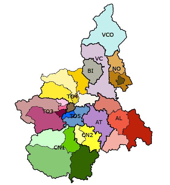 Figura 1a: Nuove Aziende Sanitarie Locali della Regione Piemonte TO 1-2 TO3 - Area Metropolitana Nord TO3 - Area Metropolitana Centro TO3 - Area Metropolitana Sud TO3 - Val Susa Val Sangone TO3 -