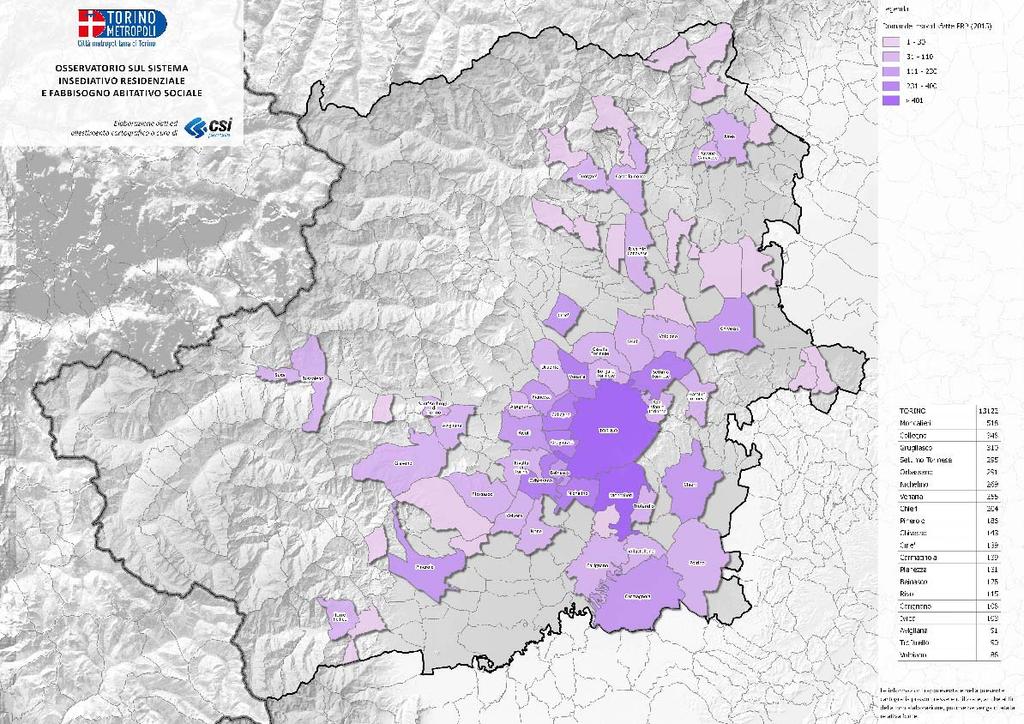 In linea puramente teorica, per coprire i bisogni richiesti, occorrerebbe quasi raddoppiare gli alloggi ERP presenti nella città di Torino e, per l intera Città Metropolitana, aumentarli di due terzi.