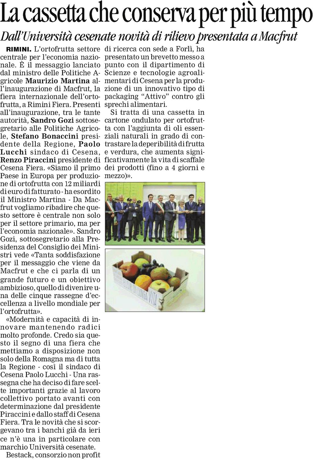 Corriere Romagna di Forlì e Cesena (ITA) 15 Settembre 2016 Paese: it Pagina: 36 Tipo media: Stampa locale