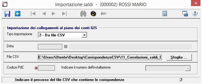 Cliccare sul dischetto o premere F9 per importare la tabella dei collegamenti.