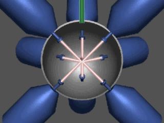 Confinamento inerziale del plasma: Una sferetta di combustibile (deuterio + trizio, allo stato solido per la temperatura criogenica a cui sono state prodotte le sferette) viene fortemente compressa