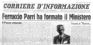 I GOVERNI DELLA REPUBBLICA ITALIANA date, durata, giorni di crisi, coalizione 21 giugno 1945 - DOPO CHE IL CLNAI SI É OPPOSTO A QUALSIASI ALTRO ESPONENTE DEI PRECEDENTI GOVERNI 1 1. Governo Parri (21.