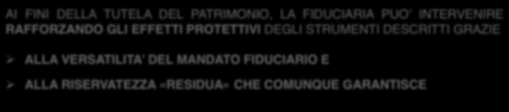 IL RUOLO DELLA FIDUCIARIA AI FINI DELLA TUTELA DEL PATRIMONIO, LA FIDUCIARIA PUO INTERVENIRE RAFFORZANDO GLI EFFETTI