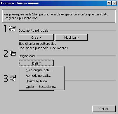 La Stampa Unione in Word 2000 Pertanto dal documento principale che si sta editando: 1) Selezionare il menu STRUMENTI 2) Selezionare la voce STAMPA UNIONE 3) Utilizzare il pulsante Crea 4) Scegliere