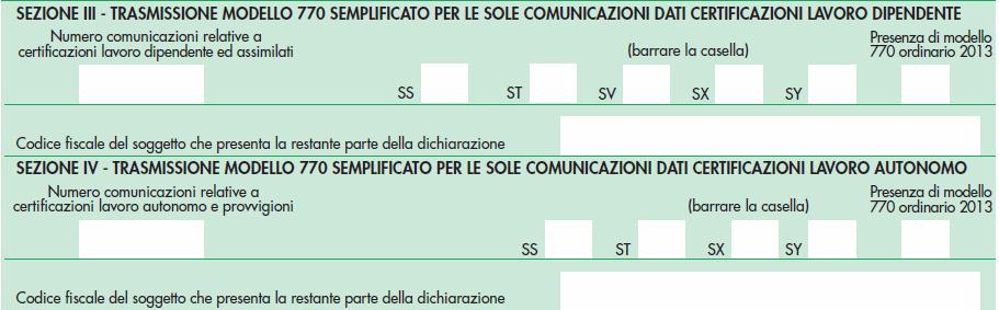 Redazione della dichiarazione, Modalità di trasmissione SEZIONE III E IV RIQUADRO REDAZIONE DELLA DICHIARAZIONE Sdoppiamento del modello Le ultime due (sezione III e IV) sono riservate al soggetto