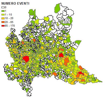 Distribuzione territoriale Comuni Guardando più nel dettaglio la distribuzione territoriale delle segnalazioni, si nota come siano concentrate in pochi comuni, principalmente nel Bresciano e nel