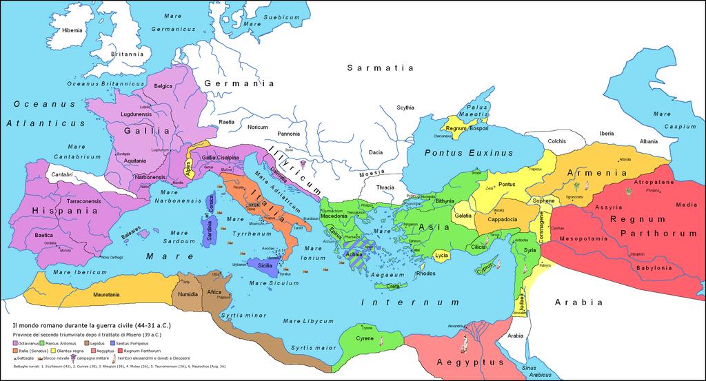 Estensione del dominio romano nel 31 a.c.