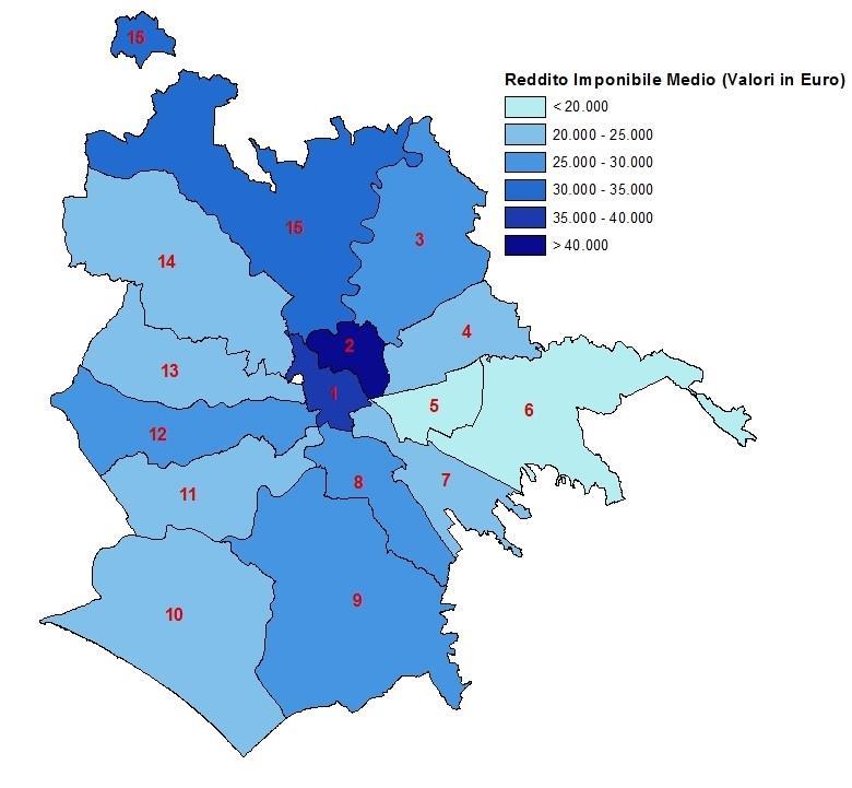Redditi Individuali La distribuzione geografica del reddito Roma Capitale - Anno 2013 Municipi I e Municipio II aree più ricche della capitale Il Reddito medio nel Municipio II è più