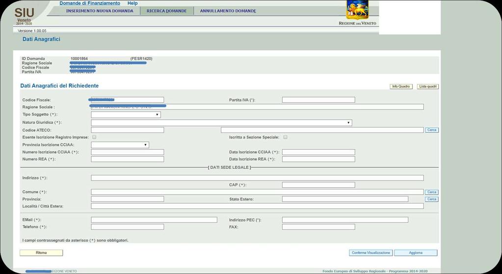 IL QUADRO DATI ANAGRAFICI DEL SOGGETTO RICHIEDENTE La lista dei dati anagrafici del richiedente riporta tutti i dati già censiti presso banche dati certificate e chiede solamente di compilare le