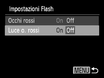 Modifica delle impostazioni delle funzioni di scatto Disattivazione della funzione di riduzione occhi rossi La spia di riduzione occhi rossi si accende per ridurre l'effetto occhi rossi che si