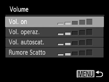 Premere i pulsanti op per scegliere [Volume], quindi premere il pulsante m. Regolare il volume.