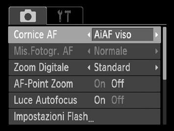 Modifica della modalità Cornice AF È possibile modificare la modalità Cornice AF (Autofocus) in base alla scena da riprendere. Scegliere [Cornice AF].
