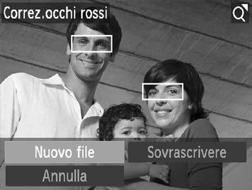 Correzione dell'effetto occhi rossi È possibile correggere automaticamente le immagini con occhi rossi e salvarle come file nuovi. Scegliere [Correz.occhi rossi].