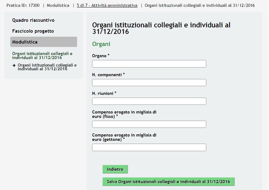 Figura 14 Modulo 5 Sottomodulo Organi Costituzionali Al termine dell inserimento selezionare Salva per confermare ATTENZIONE I campi marcati dall asterisco sono obbligatori.