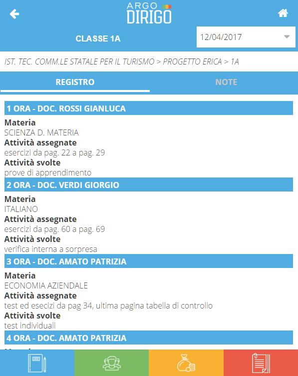 DATI REGISTRI Il dirigente, tramite questa funzione, accede ai dati del Registro di Classe e visiona le attività svolte,