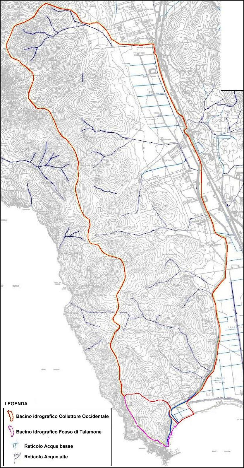 Figura 2 Bacini del Collettore Occidentale e del Fosso della vecchia foce