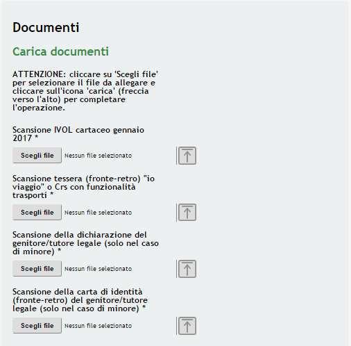 Figura 13 Modulo 3 Carica documenti Per procedere con il caricamento dei documenti richiesti; selezionare un documento, selezionare il file desiderato dal proprio pc, e cliccare su per aprire la