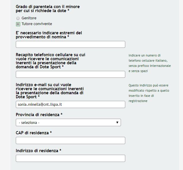 Figura 11 Modulo 1 Soggetto richiedente Genitore: Tutore convivente Per qualsiasi grado di parentela selezionato sarà sempre necessario compilare i dati relativi