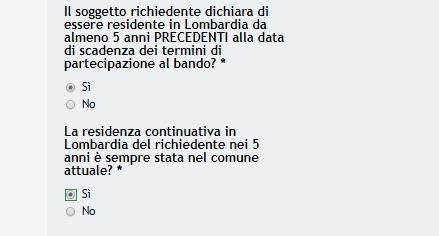 Figura 12 Modulo 1 Durata residenza continuativa in Lombardia Nel caso in cui la residenza continuativa del richiedente nei 5 anni non è stata sempre nell attuale