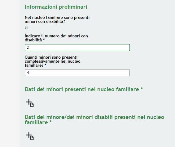 Completare la compilazione del modulo inserendo i Dati del minore cui si richiede la dote e le Informazioni preliminari.