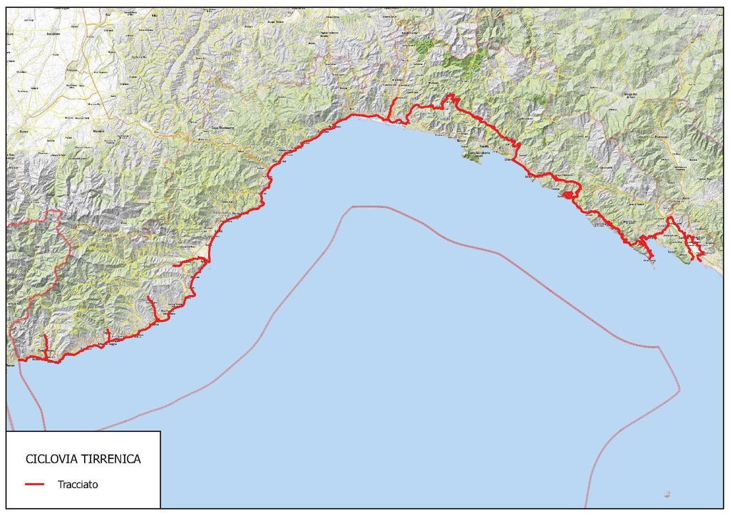 La Ciclovia Tirrenica: il tracciato ligure. In Liguria è di circa 460 chilometri e interessa siti archeologici di interesse (ad es.