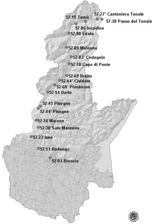 Figura 1 - Distribuzione entro la provincia di Brescia dei capisaldi di livellazione oggetto del rilevamento Risultati Dai capisaldi di livellazione posti poco distanti, la quota ortometrica è stata