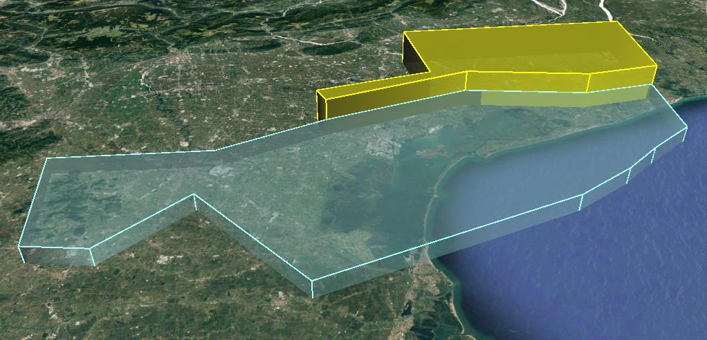 Allegato A Figura 1: rappresentazione tridimensionale del volume della zona 2 del CTR di Venezia (in celeste) a