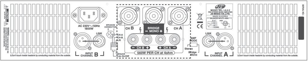 - Ventilazione forzata - Funzionamento anche a 4 ohm o ponte - Clip limiter - Ingressi XLR e Jack 6,3 bilanciati - Uscite Speakon e Morsetti - Protezione per diffusori - Protezione termica -