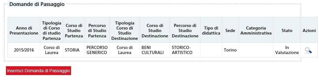 Quando lo stato della domanda di passaggio diventa «In Valutazione», significa che la segreteria