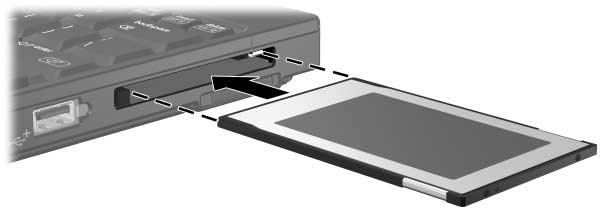 PC Card 2. Per inserire una PC Card: a. Tenere la PC Card con l'etichetta rivolta verso l'alto e i connettori rivolti verso il computer. b.