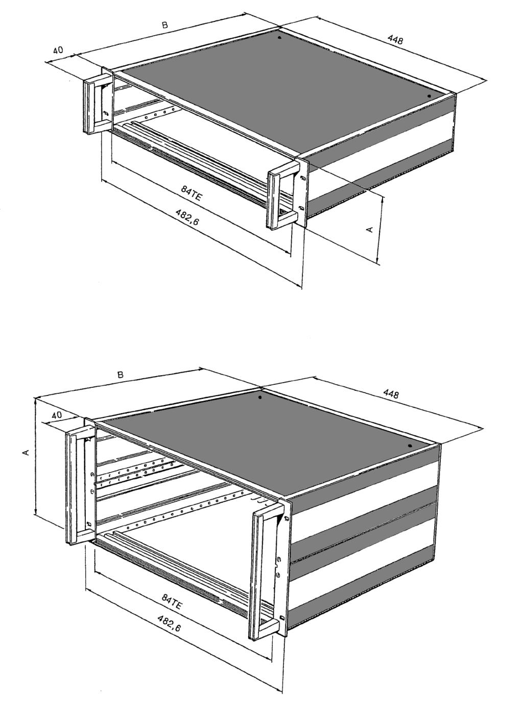 SISTEMA EURO 90 Contenitori da rack 5 Complessivo contenitore da rack EURO 90 ALO 3HE - 6 HE Il contenitore da rack mantiene tutte le caratteristiche tecniche del contenitore da tavolo.