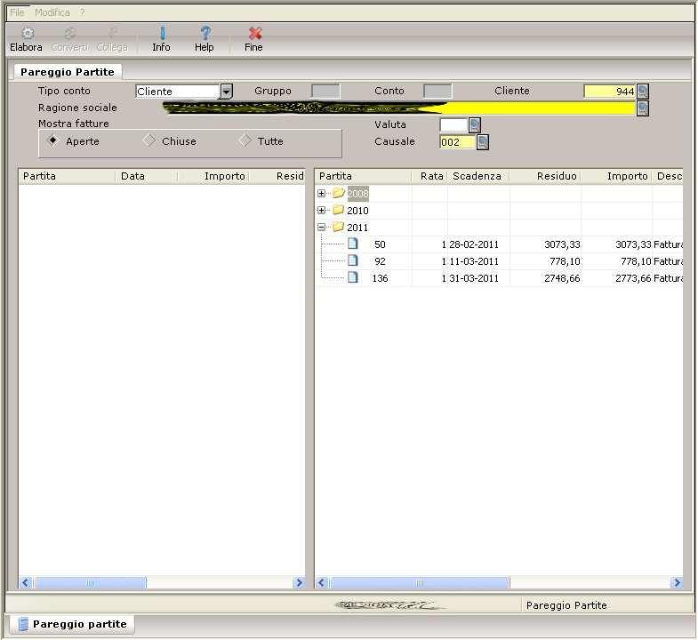 INTERROGAZIONE PER PARTITA L interrogazione per partita, con un altro aspetto grafico raggruppa una gran parte di funzioni del saldaconto extracontabile,
