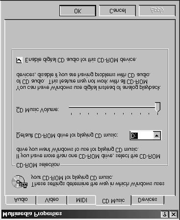 15) Fare doppio clic sull icona Multimedia. 16) Selezionare la cartella CD musicale, comaprirà una finestra come quella in figura 5. Figura 5: Proprietà del CD Musicale di Windows 98.
