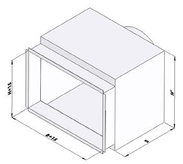 Bocchette lineari BL/M PS2M-PSI2M plenum PS2M-Plenum standard realizzato in acciaio zincato sendzimir con attacco posteriore. PSI2M-Plenum isolato con materiale certificato in classe 1 (D.M. 26-6-1984 art.